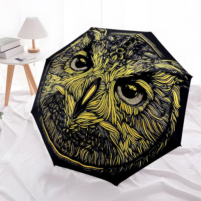1pc Owl Feather Automatic Folding Umbrella, Sturdy And Durable Automatic Folding Umbrella with 8 Ribs, Convenient for Outdoor Use061