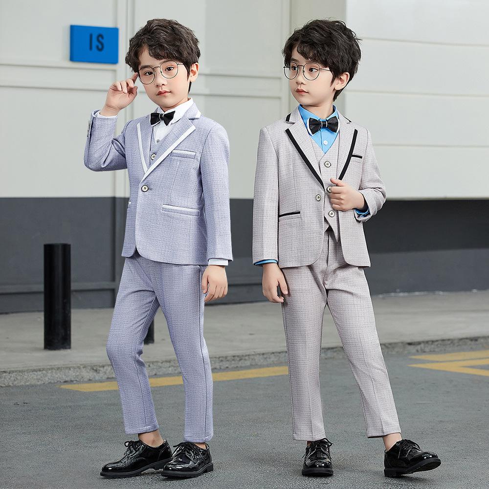 Autumn & Winter Boys' Three-Piece Suit: Handsome Blazer, Light-Colored for Baby's First Birthday/Flower Boy/Performance