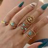 Stainless Steel Ring, Vacuum Plated 18K Gold Star Eye Turquoise Open Jewelry.