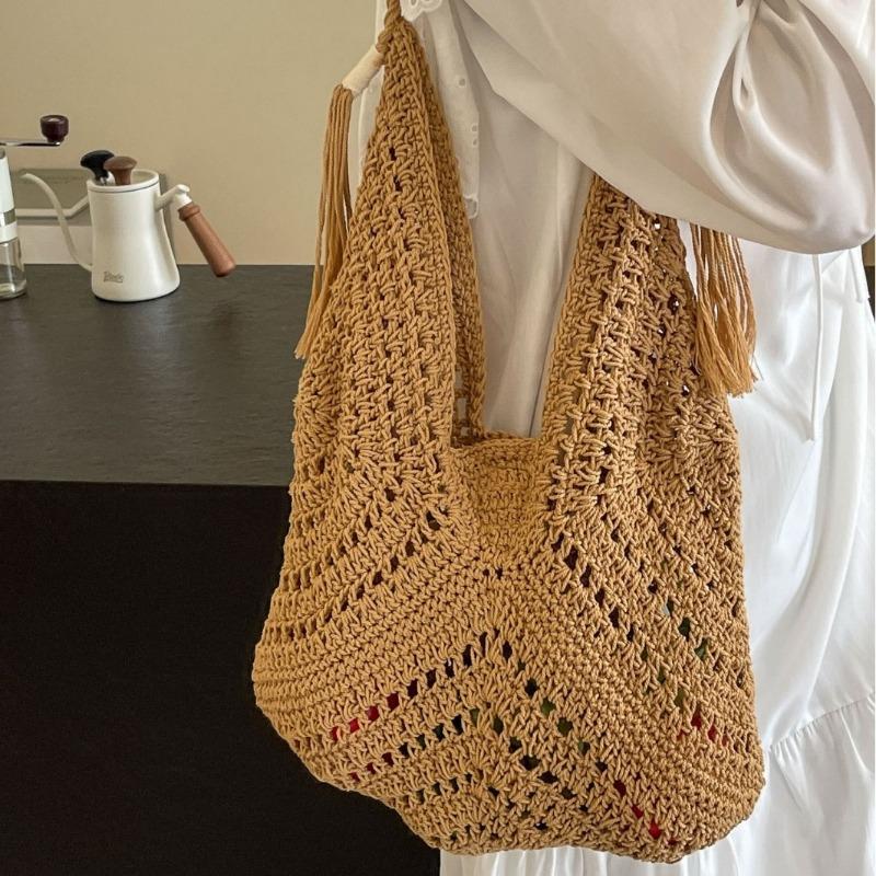 Geantă de umăr pentru femei, geantă de vară tricotată din bumbac, geantă de plajă, geantă de mare capacitate pentru navetiști, geantă de mână, geantă de mână pentru plajă și vacanță