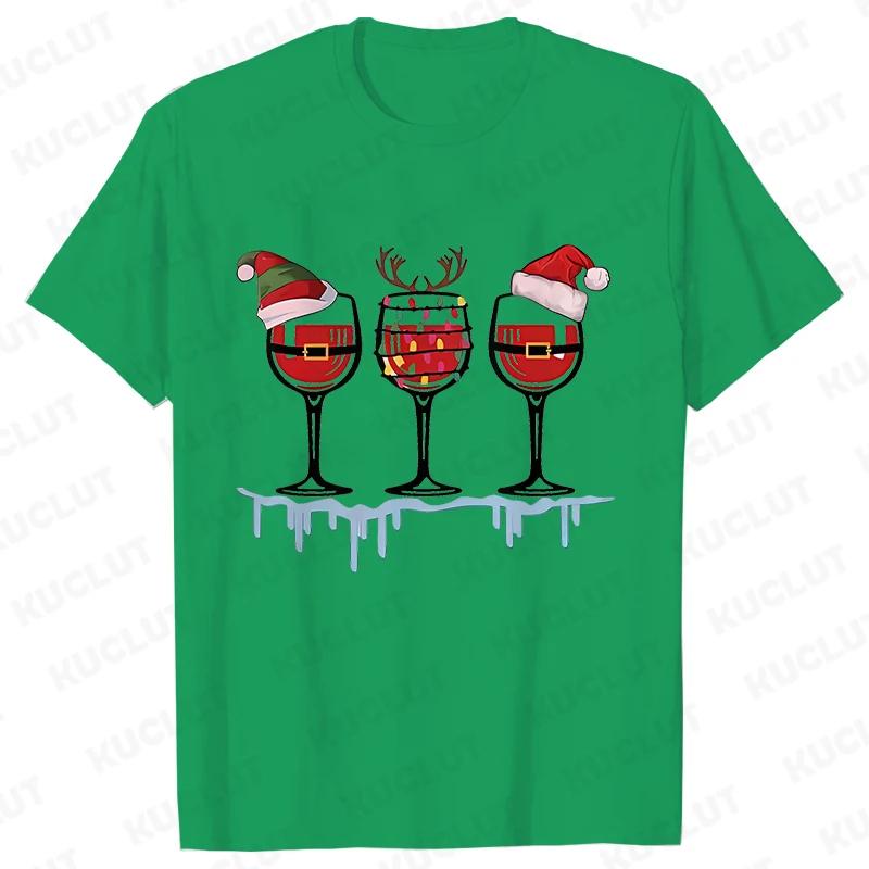 Christmas Wine T Shirts for Women Clothing Funny Cartoon Tshirts Kawaii Fashion Tshirt Korean Female Tops Christmas Wine Tees