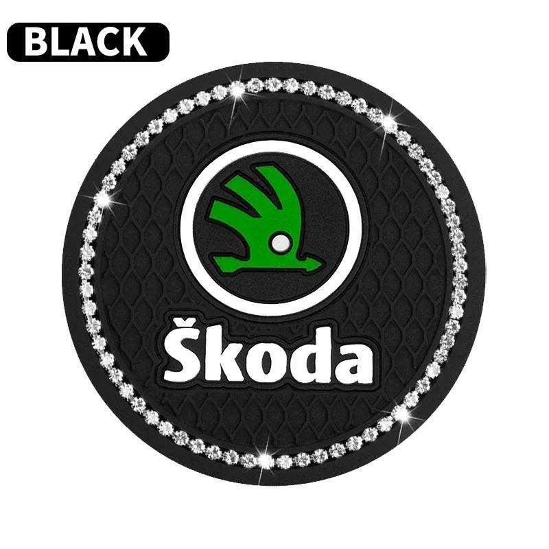 Diamond Car Cup Slot Mat Non-Slip Coaster Accessories For Skoda Fabia Superb Yeti Octavia Rapid Kodiaq Mk3 A4 A6 A7 2 3 A5 Kamiq WL5
