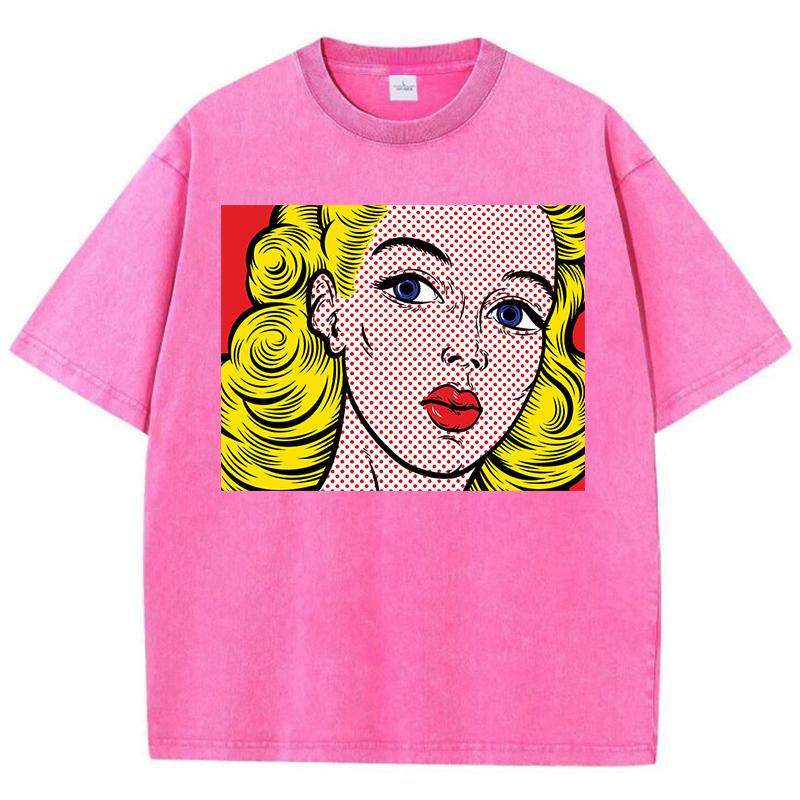 Blonde Girl Printing Women Washed Shrot Clothes Casual Fashion Tshirts Street Breathable Comfy Tee Tops Cool T Shirts