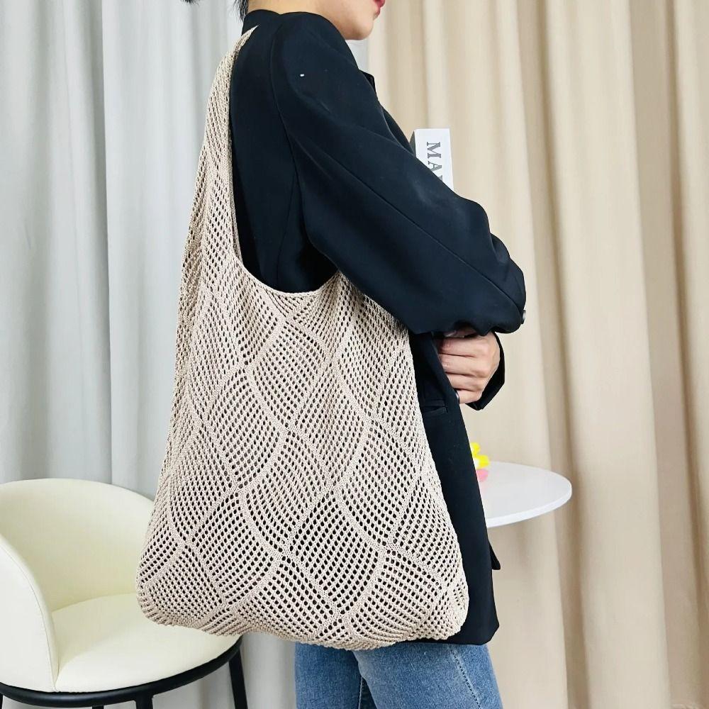 Large Capacity Women Shoulder Bag Fashion Shopping Tote Big Purses Knitted Handbag  Travel