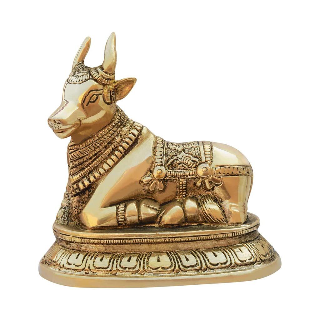 Brass Nandi Statue | Height-11 Cm Aprrox | Vastu Idol for Home and Office | Zonal Placement-SW | Nandi Idol