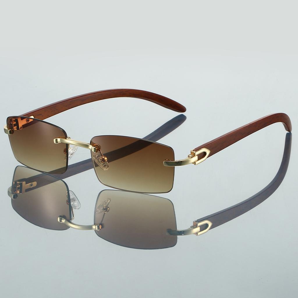 Rimless Rectangle Sunglasses Men Classic Vintage Gradient Shades Women Trendy Fashion Luxury Brand Designer Sun Glasses