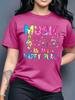 Musik ist mein glücklicher Ort Damen-T-Shirt - Bunte Musiknoten-Grafik, Lässiges Schwarzes Oberteil