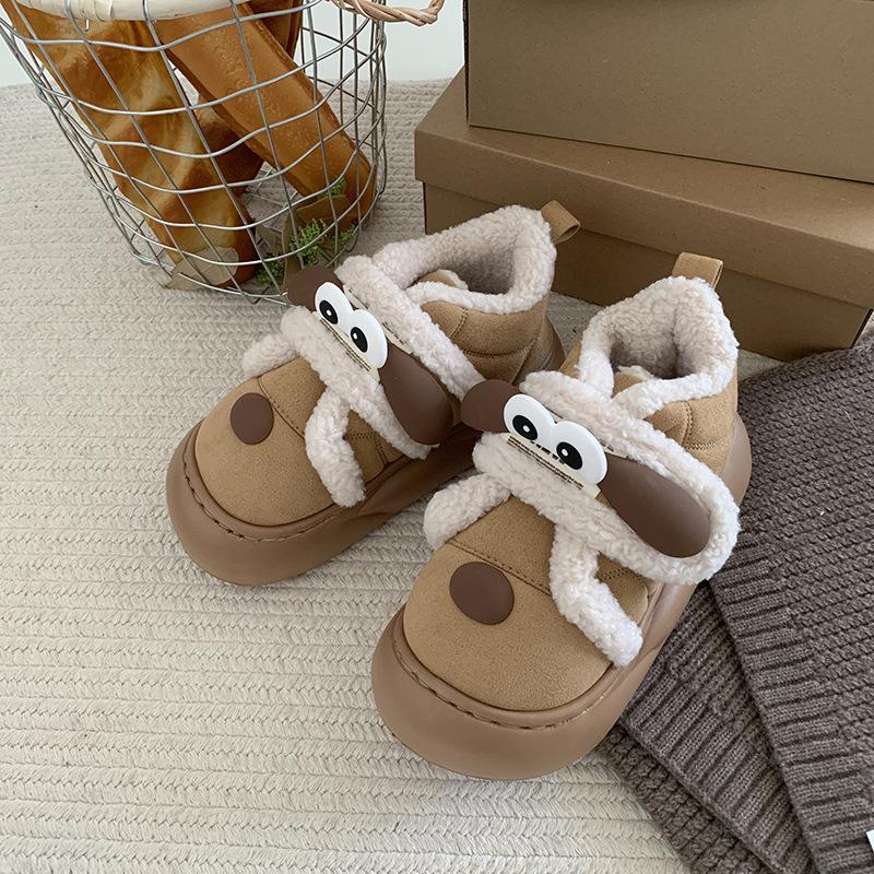 

Женские милые модные зимние сапоги с большими глазами для собак, женские пушистые плюшевые зимние хлопковые туфли для улицы, нескользящая толстая подошва, тапочки, обувь 40-41