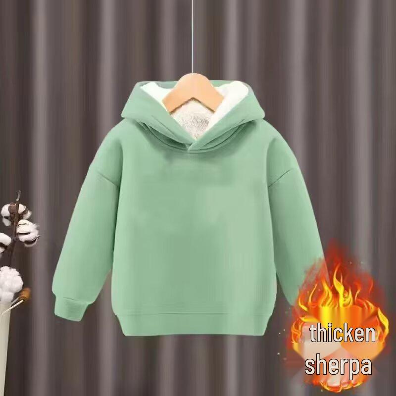 

2025 Осень/Зима Толстовки из флиса с капюшоном однотонные для мальчиков и девочек 130 cm светло-зеленый