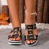 Damen Peep Toe Doppel-Schnallen Plateau Sandalen, Klobiger Absatz Sommerschuhe, Übergröße Freizeit-Schuhwerk