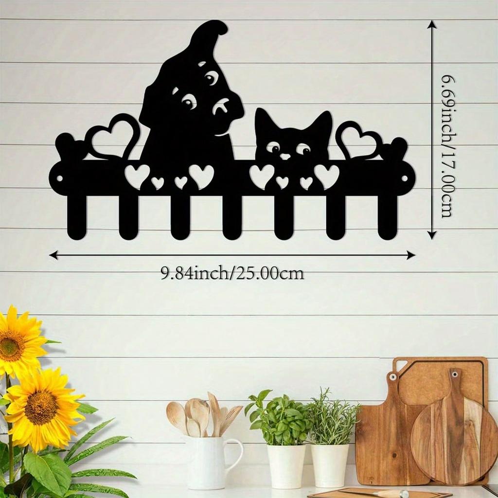 Metal Cat Dog Key Hooks 7 Hooks Decorative Wall Mounted Entryway Decor