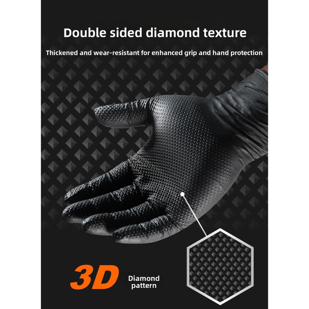 Épaisseur Extra 100-1 Pièces, Résistants et 8 Mil Gants Jetables en Nitrile Motif Diamant Orange - Texture Diamantée Surélevée, Sans Poudre et Sans Latex