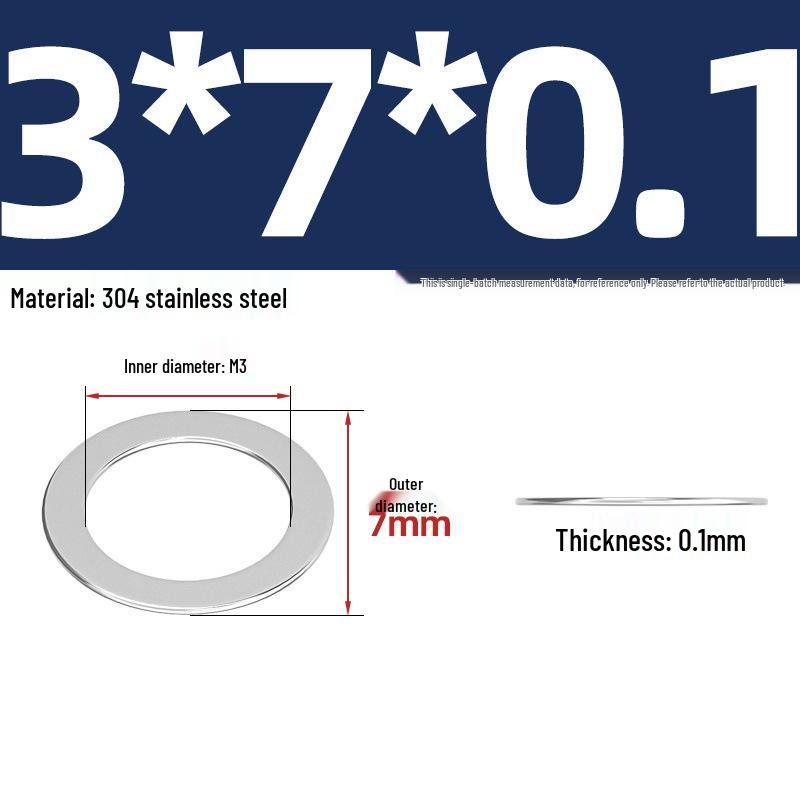 304 Stainless Steel Ultra-Thin Flat Washers - Available in Thickness: 0.1mm, 0.2mm, 0.3mm, 0.5mm