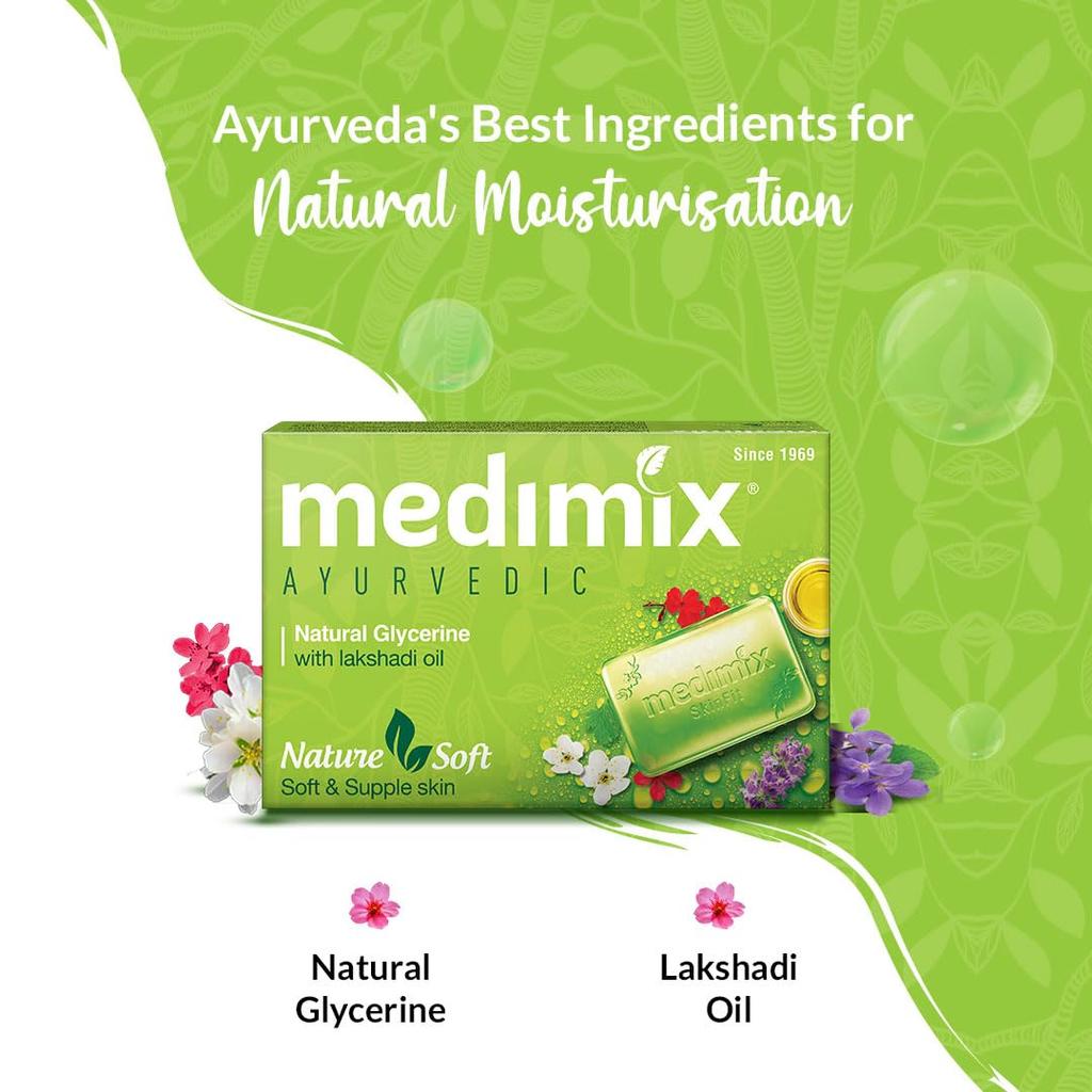 Medimix Ayurvedic Natural Glycerine Bathing Soap With Lakshadi Oil 125g X 8 Soap For Soft Supple Moisturised Skin Paraben-Free Vegan