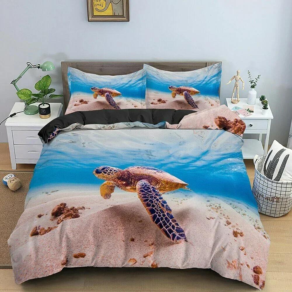 Sea Turtle Shark Comfortable Duvet Quilt Cover Pillowcase Bedding Set Children Bedroom Decoration Home Textile