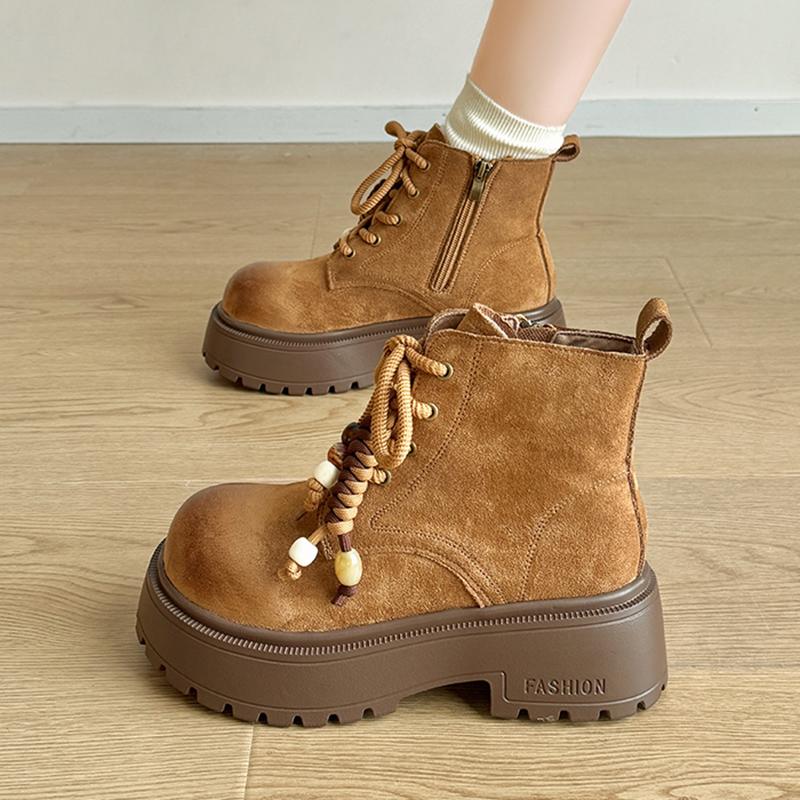 

Fashion Vintage Chunky Platform Ankle Boots Women Autumn Winter Thick Sole Lace Up Boots Woman 2025 Anti Slip Zipper Short Booties Mujer 35 верблюд
