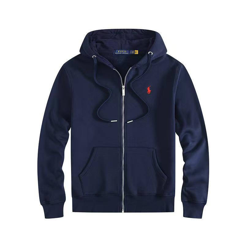 Men's Embroidered Polo Horse Zipper Hoodie - Spring/Autumn Solid Color Plus Size Cardigan