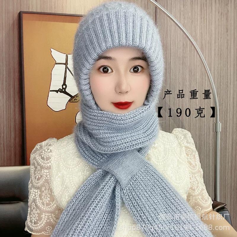 Autumn and winter buckle ear protector knitted hat squirrel fleece hat scarf integrated snow hat plush wool hat scarf