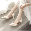 Pointed versatile one-word buckle with women's sandals spring and summer 2025 new French bow stiletto sandals women