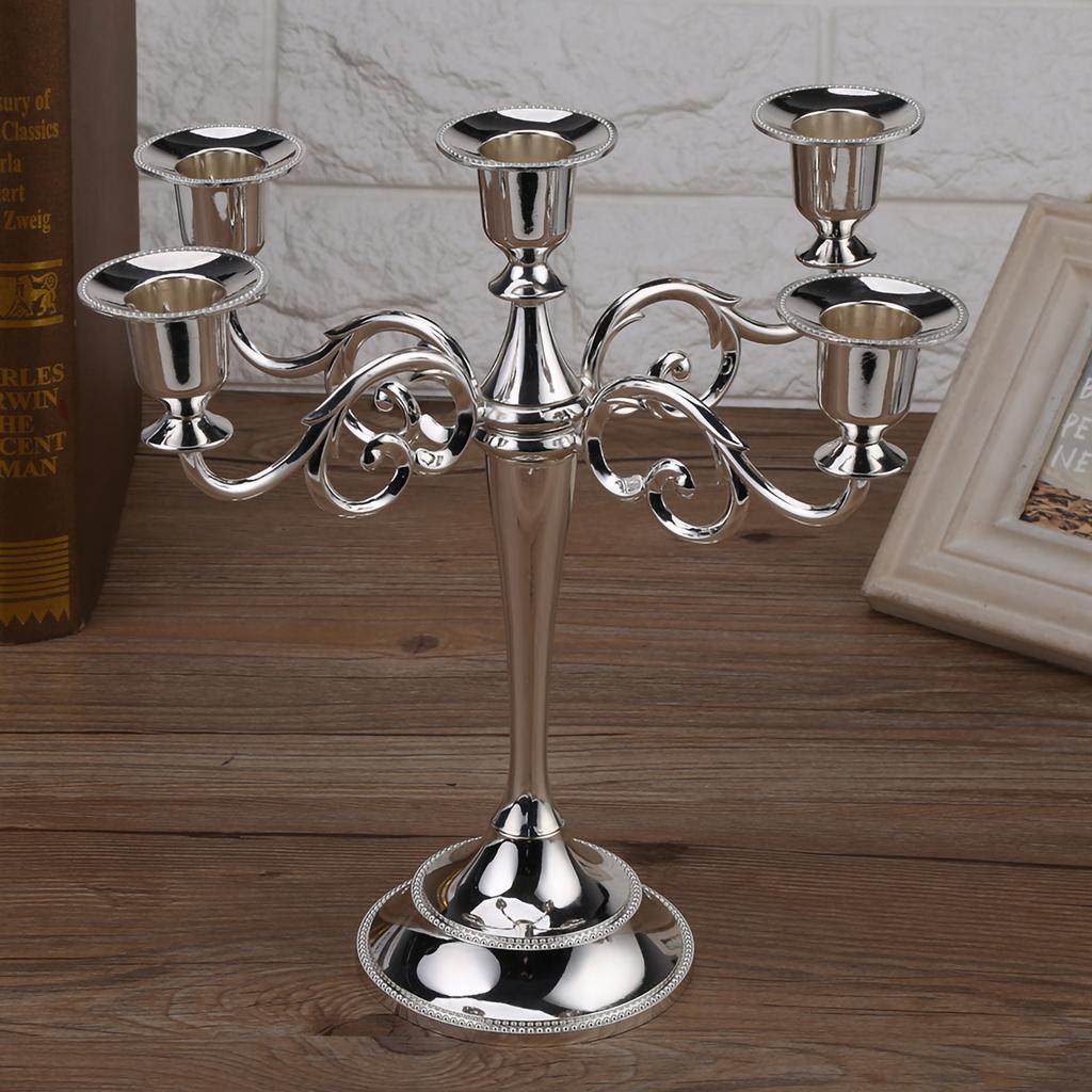 5 Arms Alloy Candle Holder European   Candelabra Wedding Candlestick Home Decor Silver