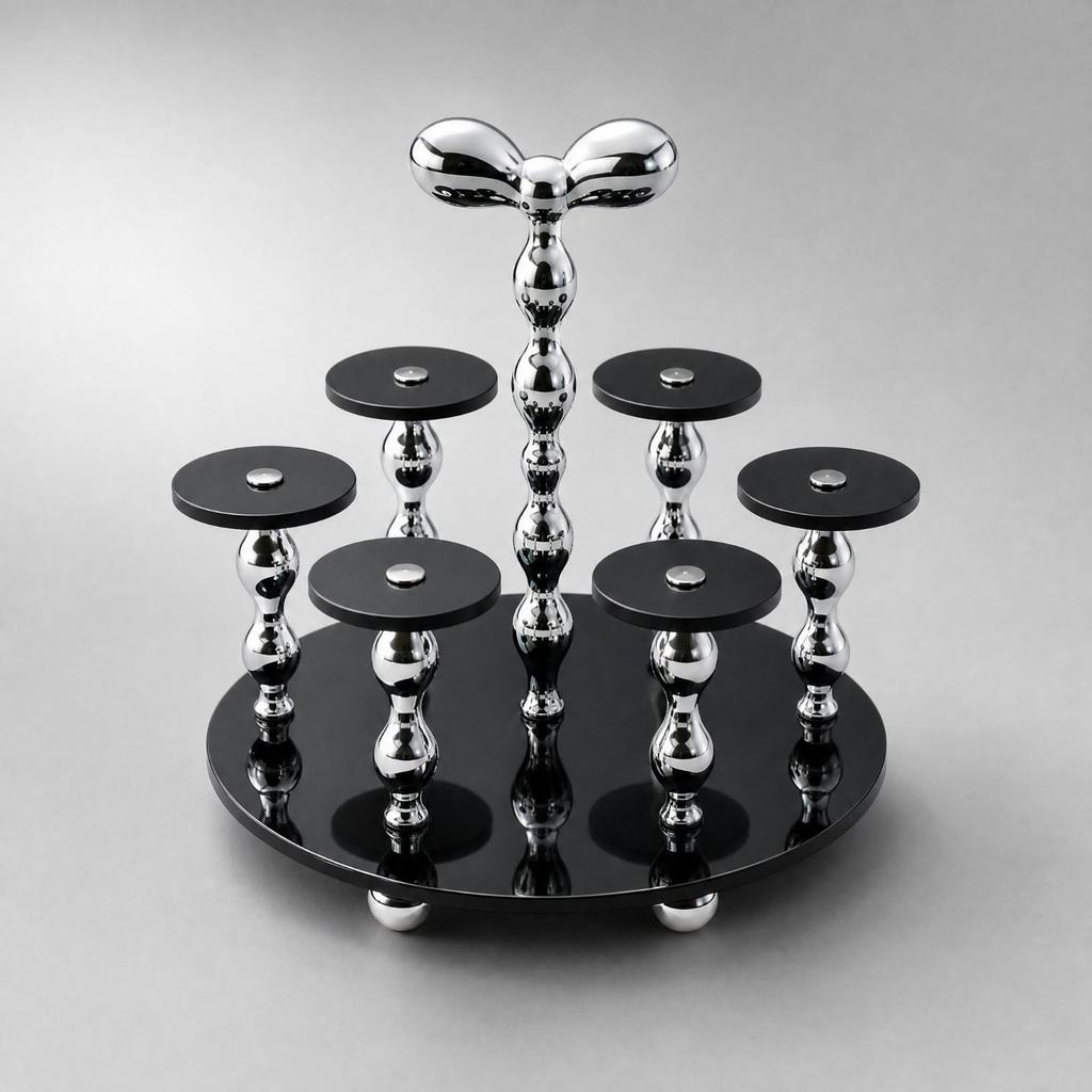 Acrylic Cup Rack with Round Base Space-Saving Chrome-Finish