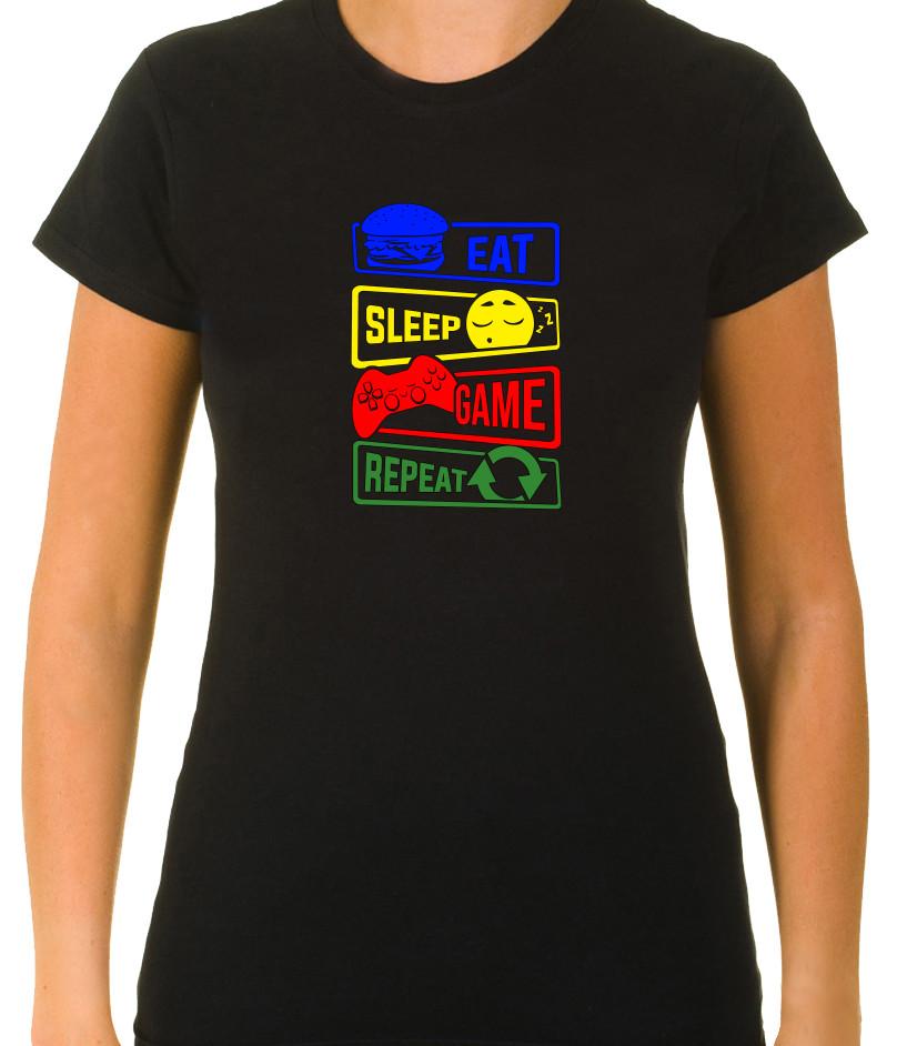

Eat Sleep Game Repeat Gamer White 3/4 Short Sleeve T Shirt Woman F442 M