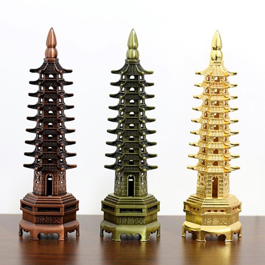 Feng Shui 9-Levels Alloy 3D Model Chinese Wenchang Pagoda Tower Crafts Statue Souvenir Home Decoration Metal Handicraft Collection Gifts