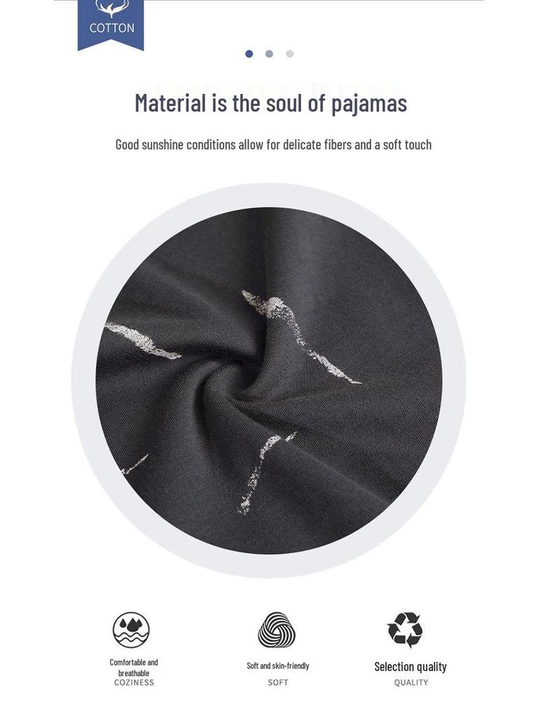 Men's Summer Cotton Pajama Set: Short Sleeve, Long Pants, Plus Size, Loose, Casual, Thin Cardigan Homewear.