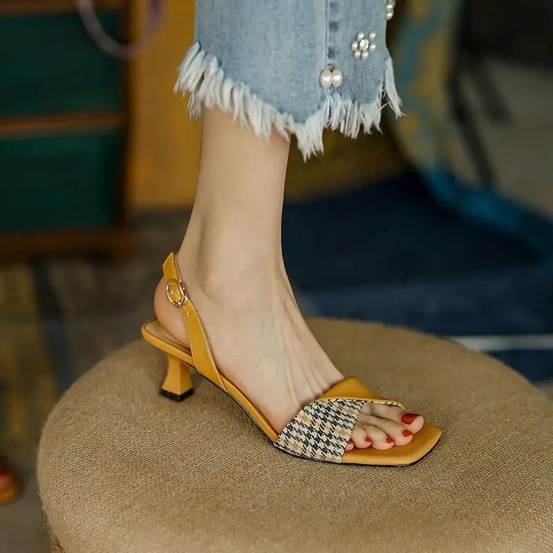 

Женские босоножки, новинка 2024 года, римские сексуальные босоножки для вечеринок, ортопедические летние туфли на высоком каблуке, туфли-шпильки из натуральной кожи оранжевого цвета 40