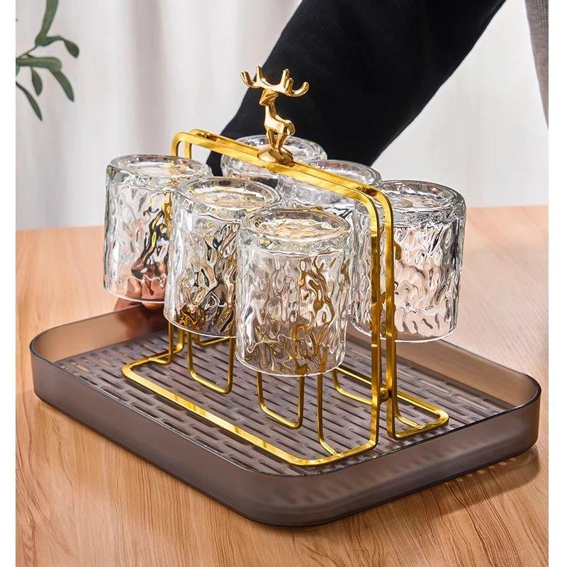 GIANXI Home Nordic Style Moose Design Iron Art Cup Holder Glass Cup Hanging Upside Down Storage Rack Cup Tray Holder
