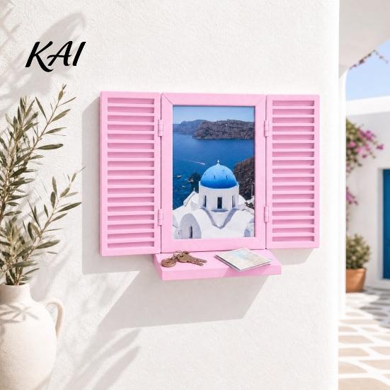 Hidden Key Storage Shelf Holder with Shelf, Mediterranean-Style Window Frame Photo Vacation Style Home Decoration Display Stand, Functional