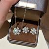 French Retro Brushed Sunflower Diamond Pendant Necklace Fashionable Light Luxury Real Gold Electroplated Full Diamond Flower Stud Earrings Women