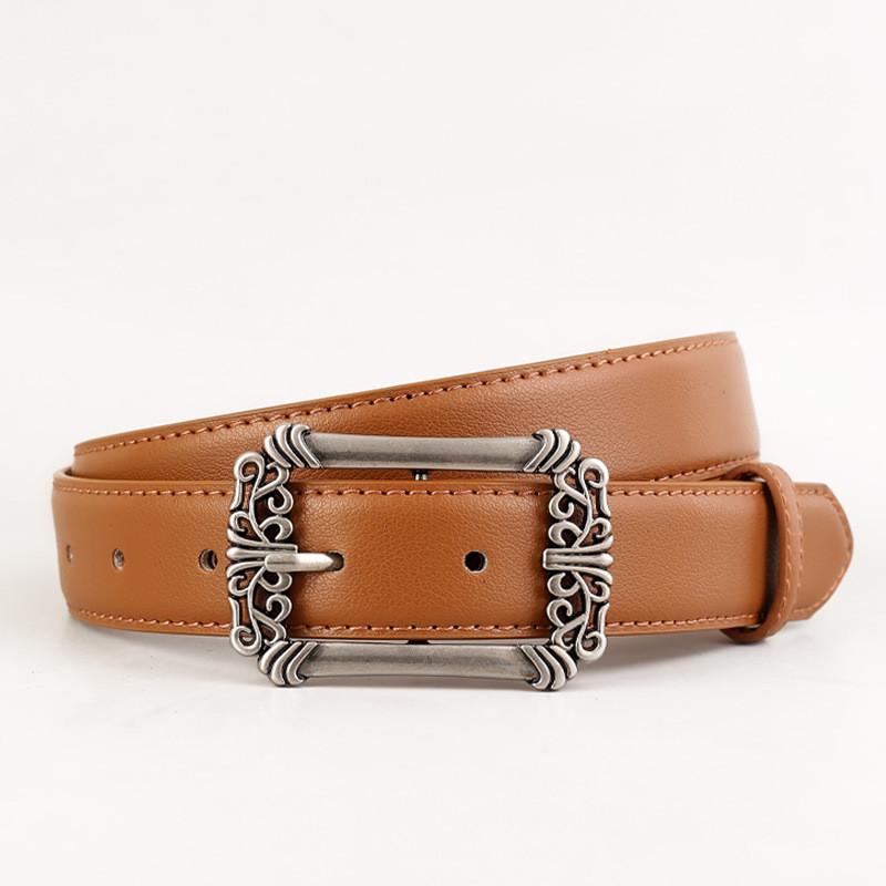 Leather Belt For Women Vintage Punk Style With Zinc Alloy Buckle For Casual Wear