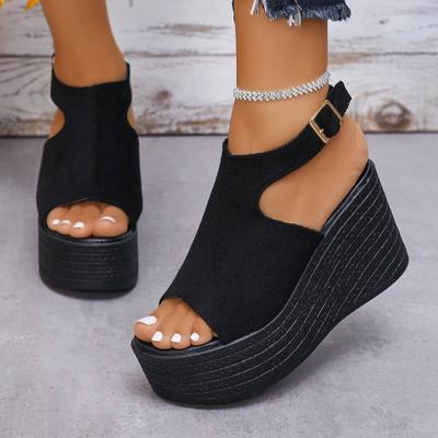 2024 neue Einfarbig frauen Keil Sandalen Sommer Mode Dicke Sohle Schnalle Casual Bequeme Sandalen frauen Schuhe