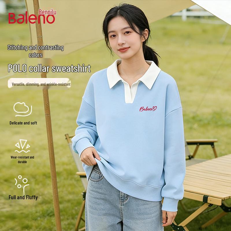 Baleno Women s Letter Print Contrast Polo Sweatshirt L