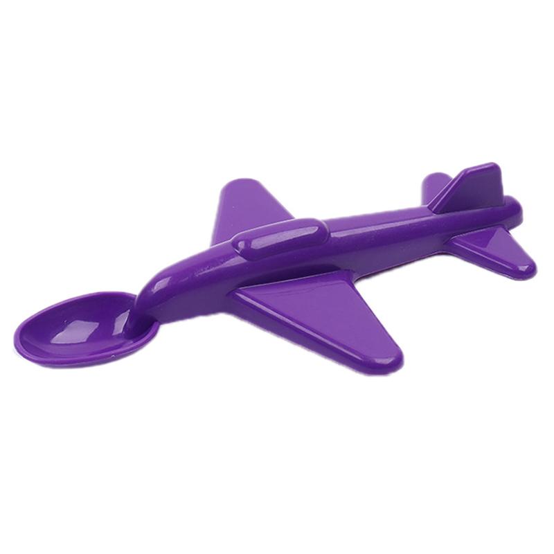 

Детская тренировочная ложка в форме самолета, легко держать, удобная для руки, детская ложка для супа с длинной ручкой, посуда фиолетовый