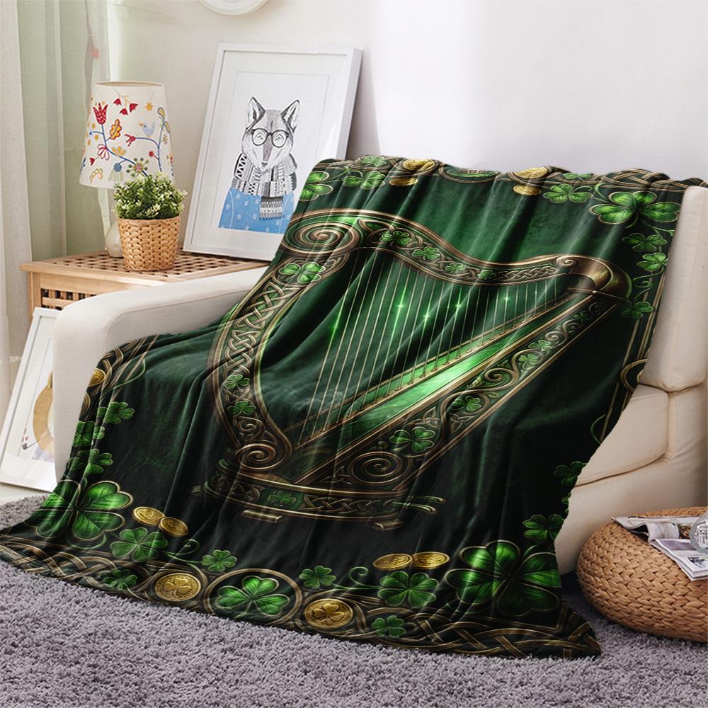 1Pc St.Patrick's Day Print Flannel Blanket, High Quality Comfortable for All Seasons, Home Decor, Warmth and Comfort, Perfect for Christmas Gifts W73