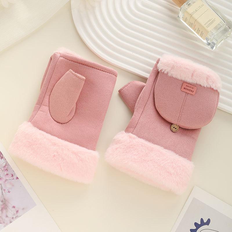 1 Pair Fleece Lined Half Finger Gloves Winter Touchscreen Gloves For Women Warm Thermal Mittens For Office & Outdoor Use