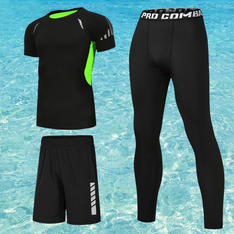 Mens UV Protection Rash Guard Set Long Sleeve Pants Short Swimwear Snorkeling Surfing Diving