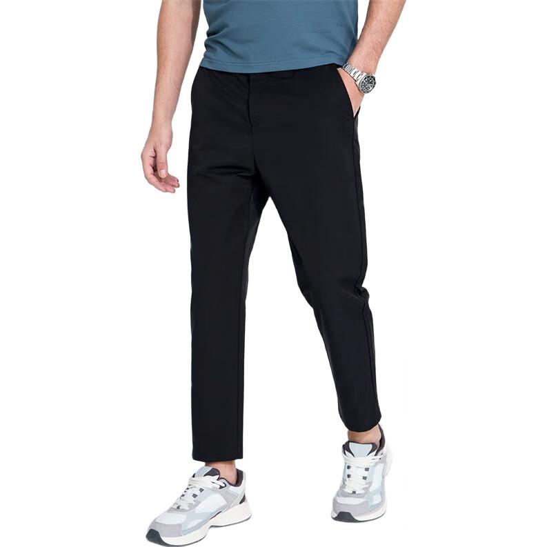 DANCING WOLVES [Easy-Care] Tapered Pants with Elastic Waistband, Nine-Tenths Length Men's Casual Trousers, 001 Black, Size 50/M