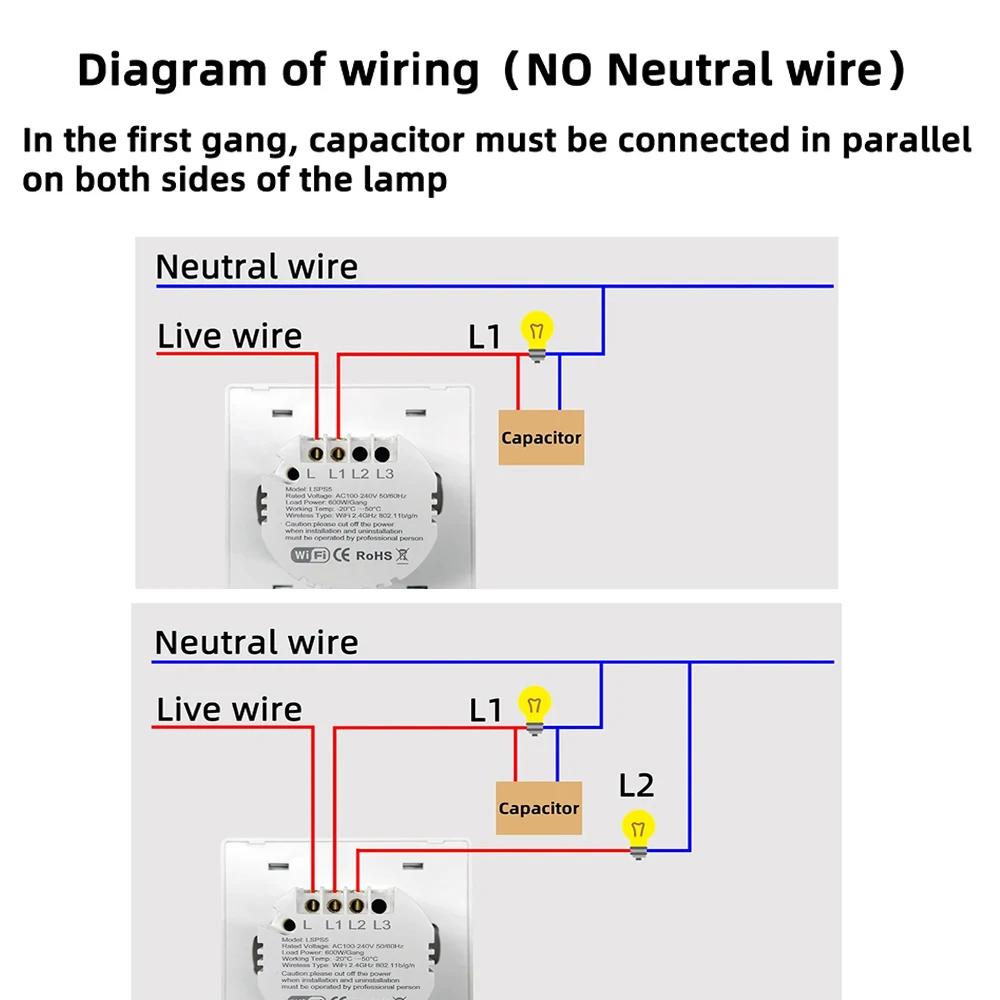 Tuya EU UK Smarter WiFi Lichtschalter Druckknopf 1/2/3-fach Licht Wandschalter Kein Neutralleiter Smart Life Alexa Google Home Alice