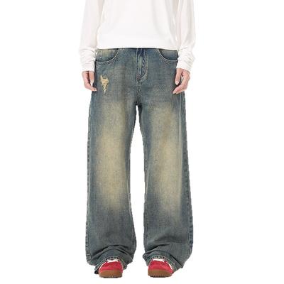 Autumn New American Old Jeans Men's Washed Wide Leg Straight Pants
