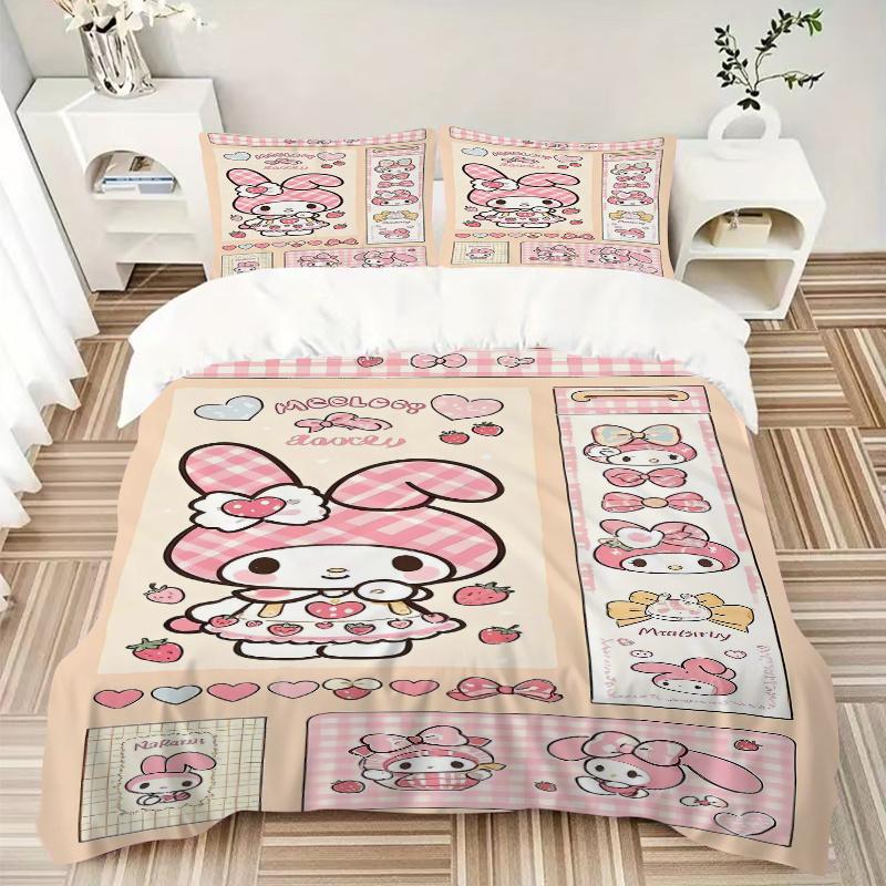 3pcs My Melody Blooms Bedding Set, Including 1 Quilt Cover and 2 Pillow Shams, Without Filling, Soft and Comfortable Home Bedroom S067