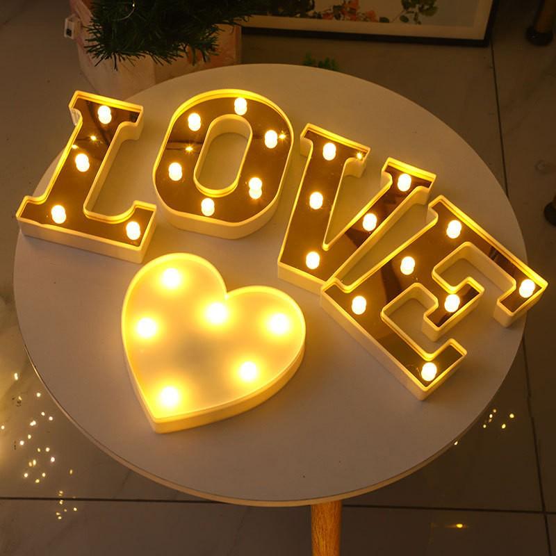 Gold LED Mirror Letter Lights - Romantic Birthday and Festive Décor