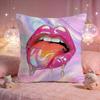Glossy Red Lips Art Cushion Cover Premium Comfort Reversible Pillow Cove Two In One Design for Any Room  Car Interior