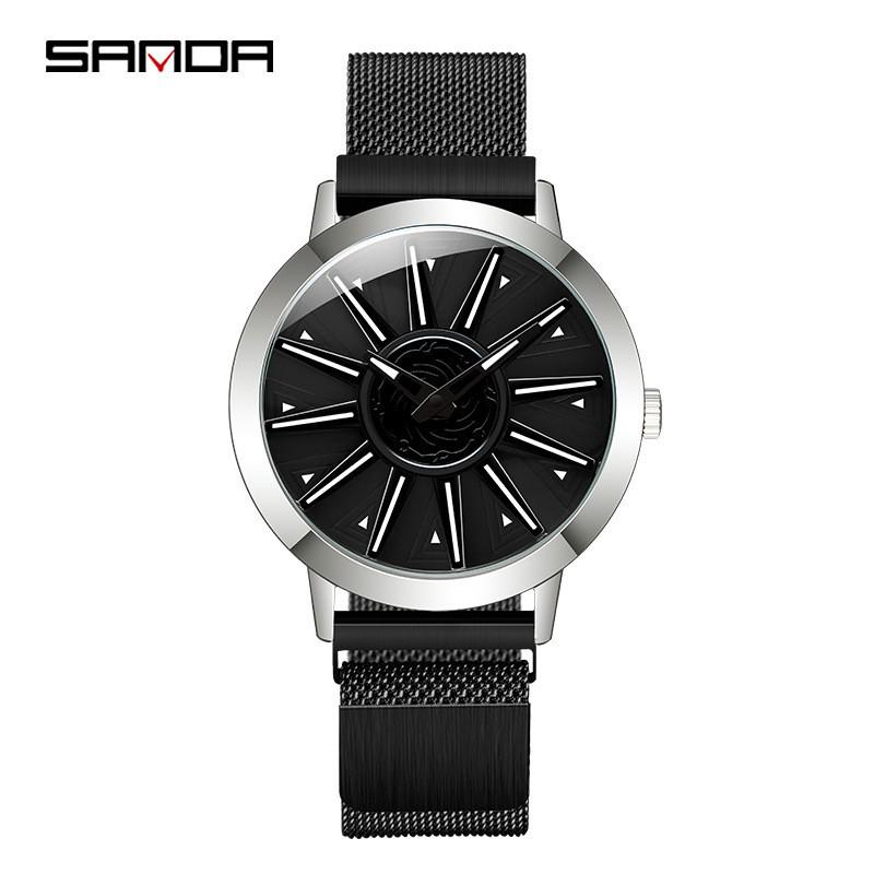Sanda Personalized Good Luck Quartz Mesh Strap Waterproof Wristwatch for Men  Unisex Students