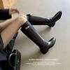 Whole Cow Flip Knight Boots Boots Lock Flat Boots Fashion Women's Boots Design Sense Women's Boots