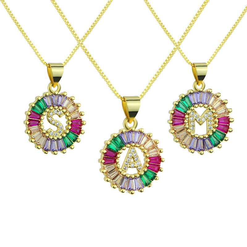 Simple and Fashionable 26-letter Necklace with Copper-gilded and Colored Zircon Gemstone, Elegant Pendant
