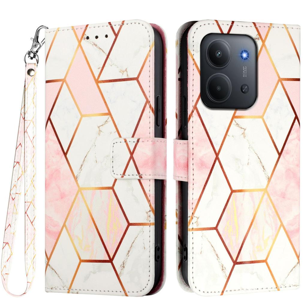 Per Xiaomi Redmi 15C 4G (171mm) Custodia con Cinturino Motivo Marmo Copertura in Pelle per Telefono Porta Carte