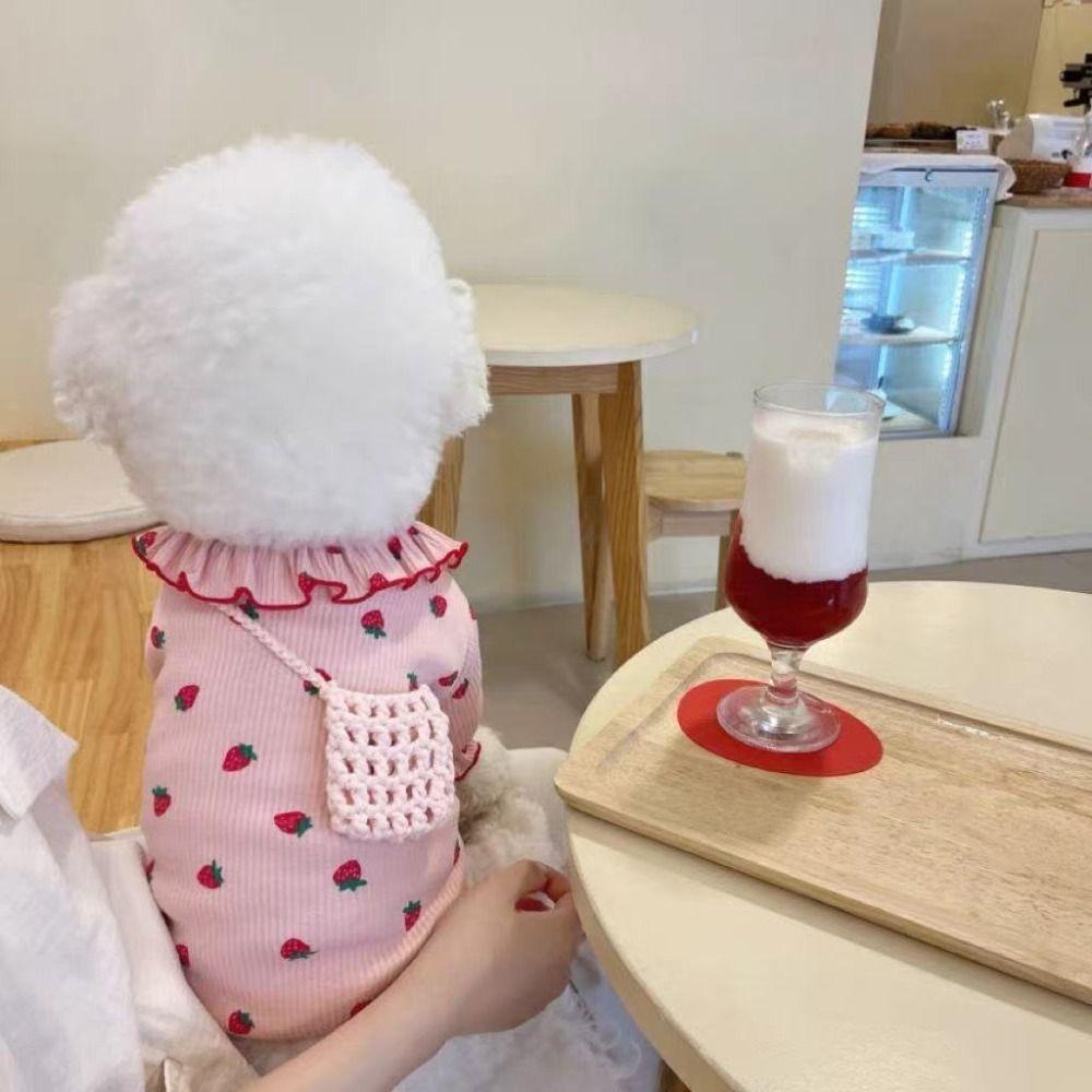 Fashion Pet Strawberry Base Shirt Soft Dog Vest Comfortable Pet Clothes  Spring